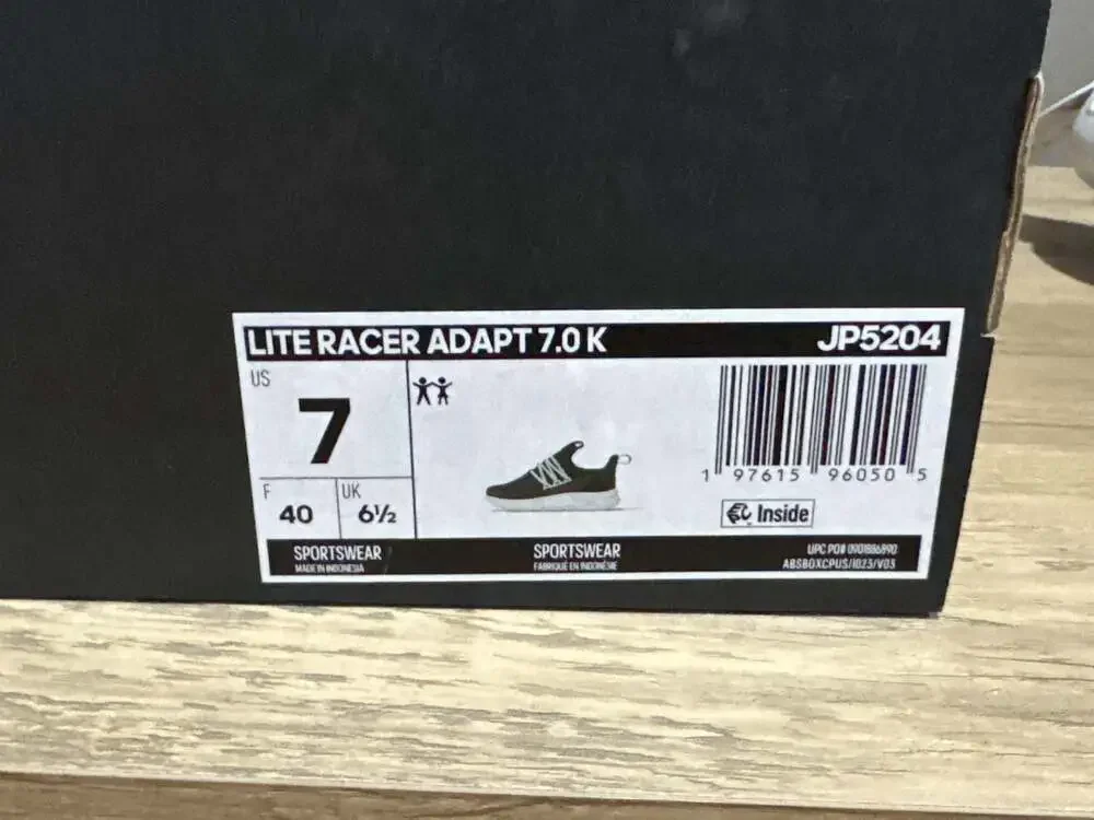 Adidas Lite Racer Adapt 7.0 Kids' Sneakers in Black and Halo Mint, size 7